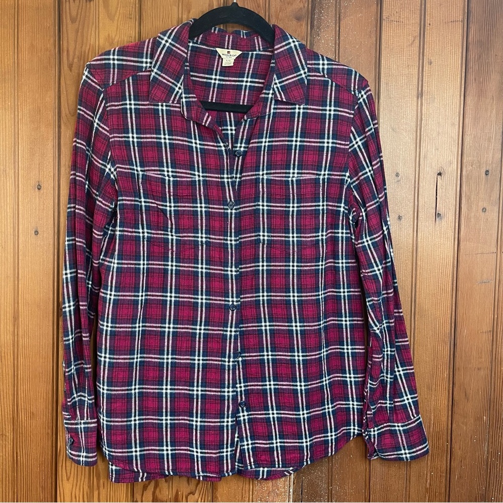 Woolrich Red and Blue Plaid Shirt Large 100% Cotton Perfect for fall!